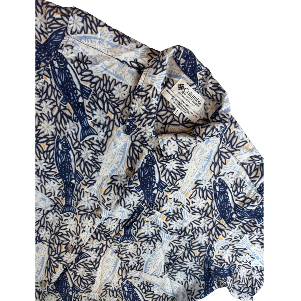 Columbia Sportswear Company Mens L Fish Print Button Up Short Sleeve Shirt Large